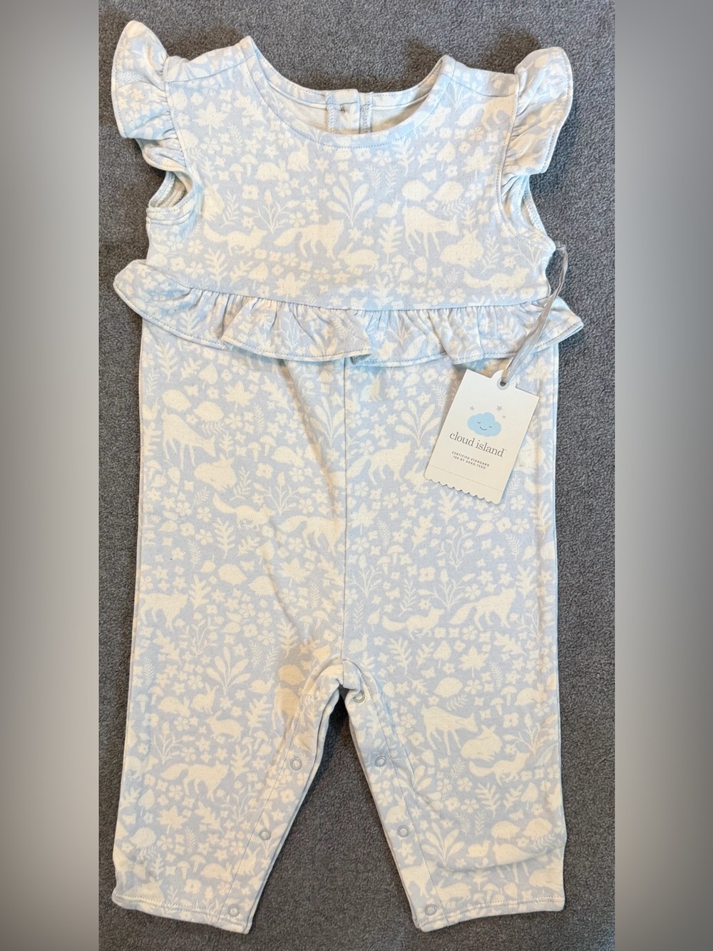 cloud island Light Blue and White Floral One-Piece Romper